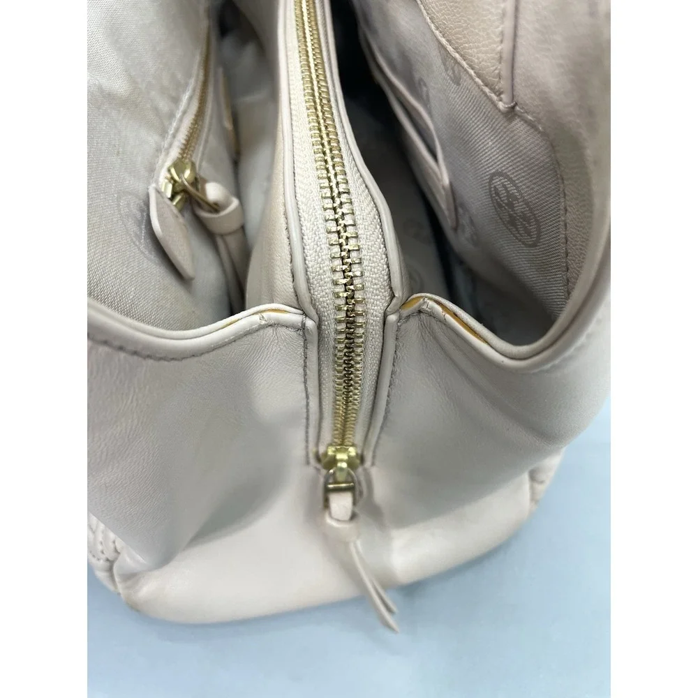 Tory Burch Fleming Open Shoulder Bag Purse Beige Nude Large Soft Leather